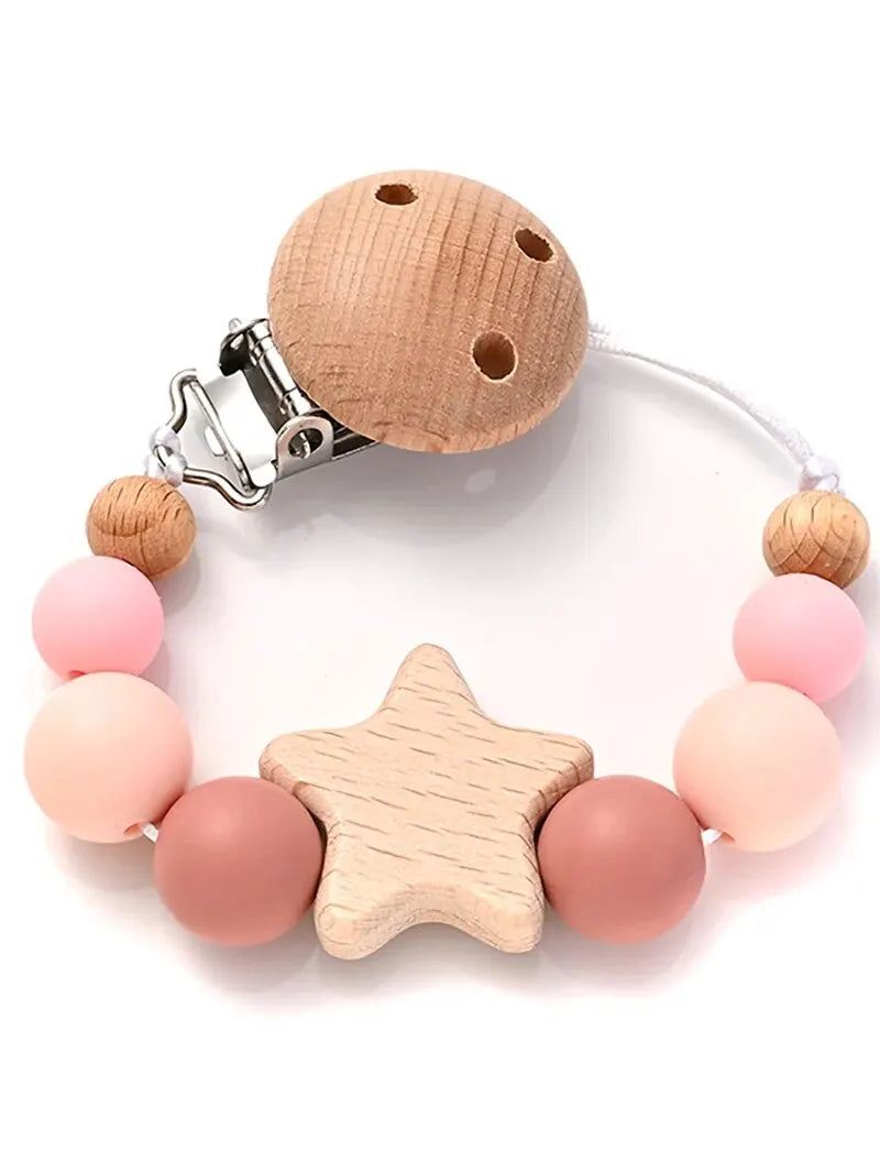 Wood & Silicone Pacifier Chain Clips