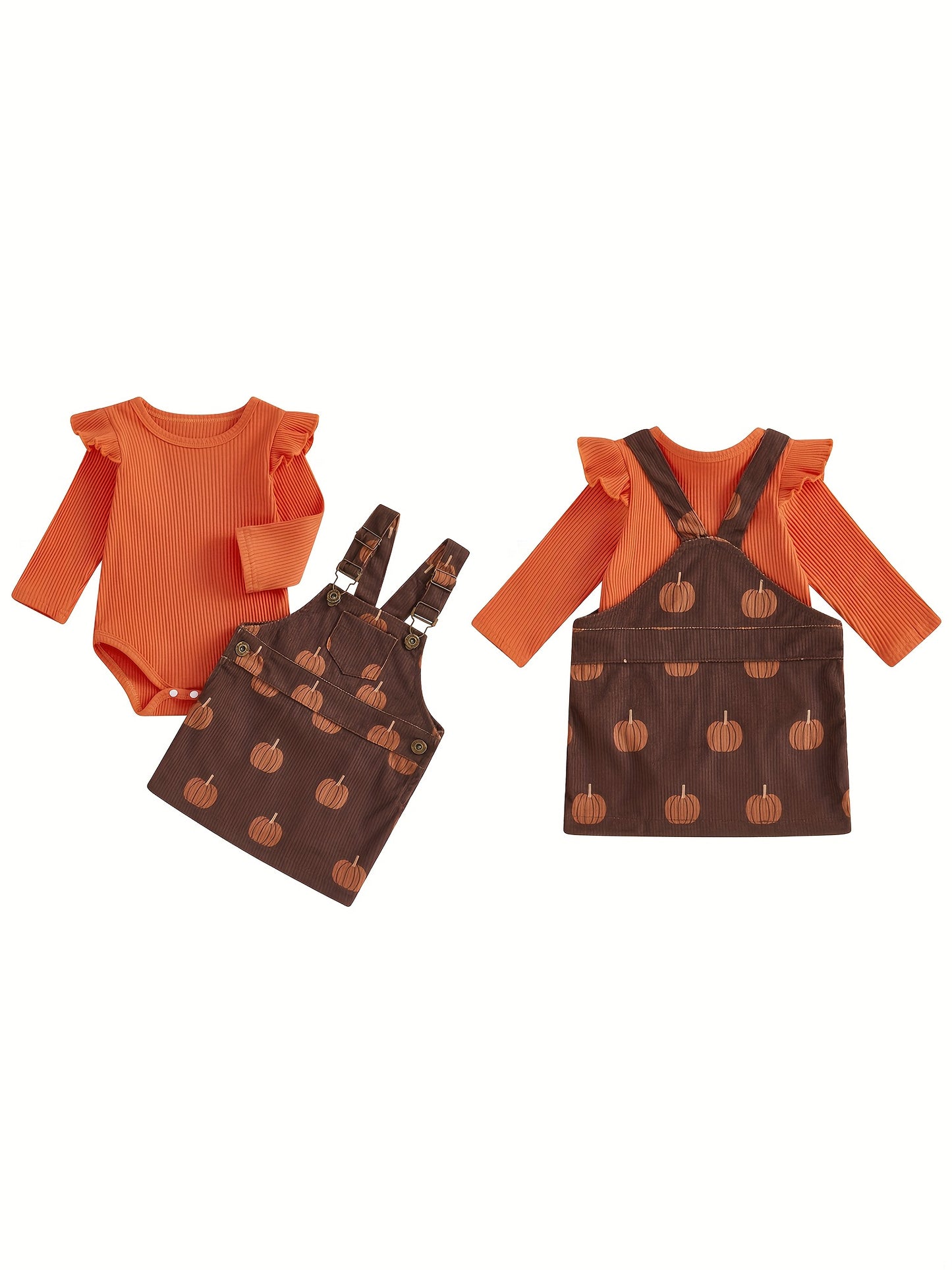 2pcs Pumpkin Baby Girl Romper And Corduroy Skirt