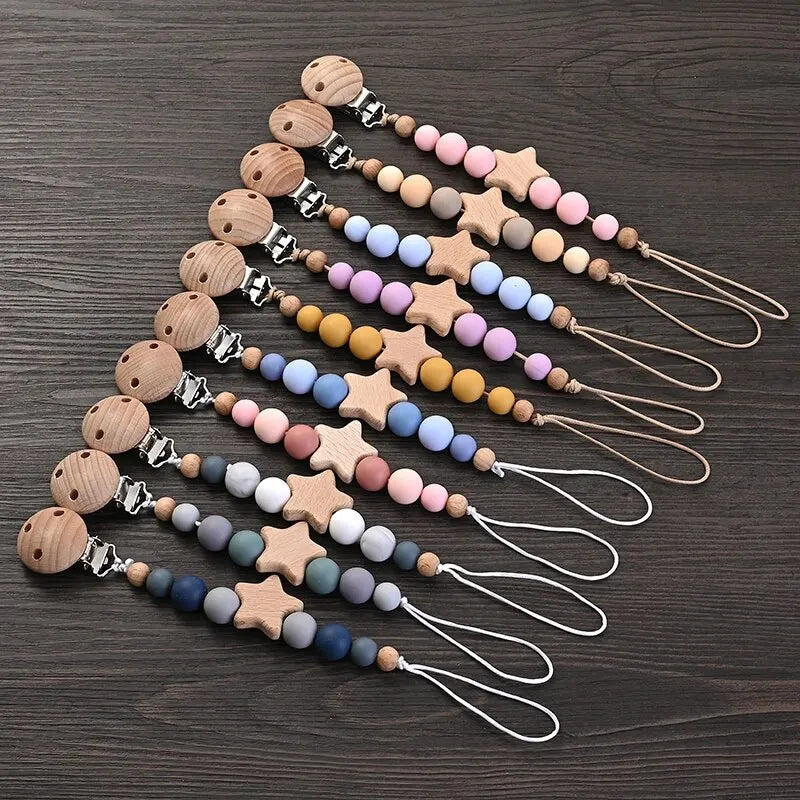 Wood & Silicone Pacifier Chain Clips