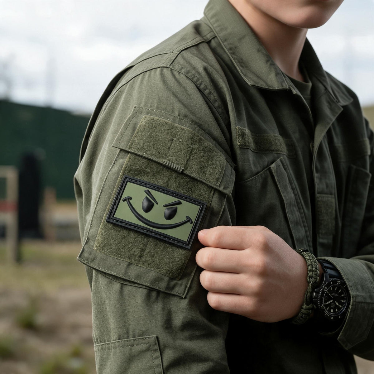 OD Green and Black Smiley PVC Patch