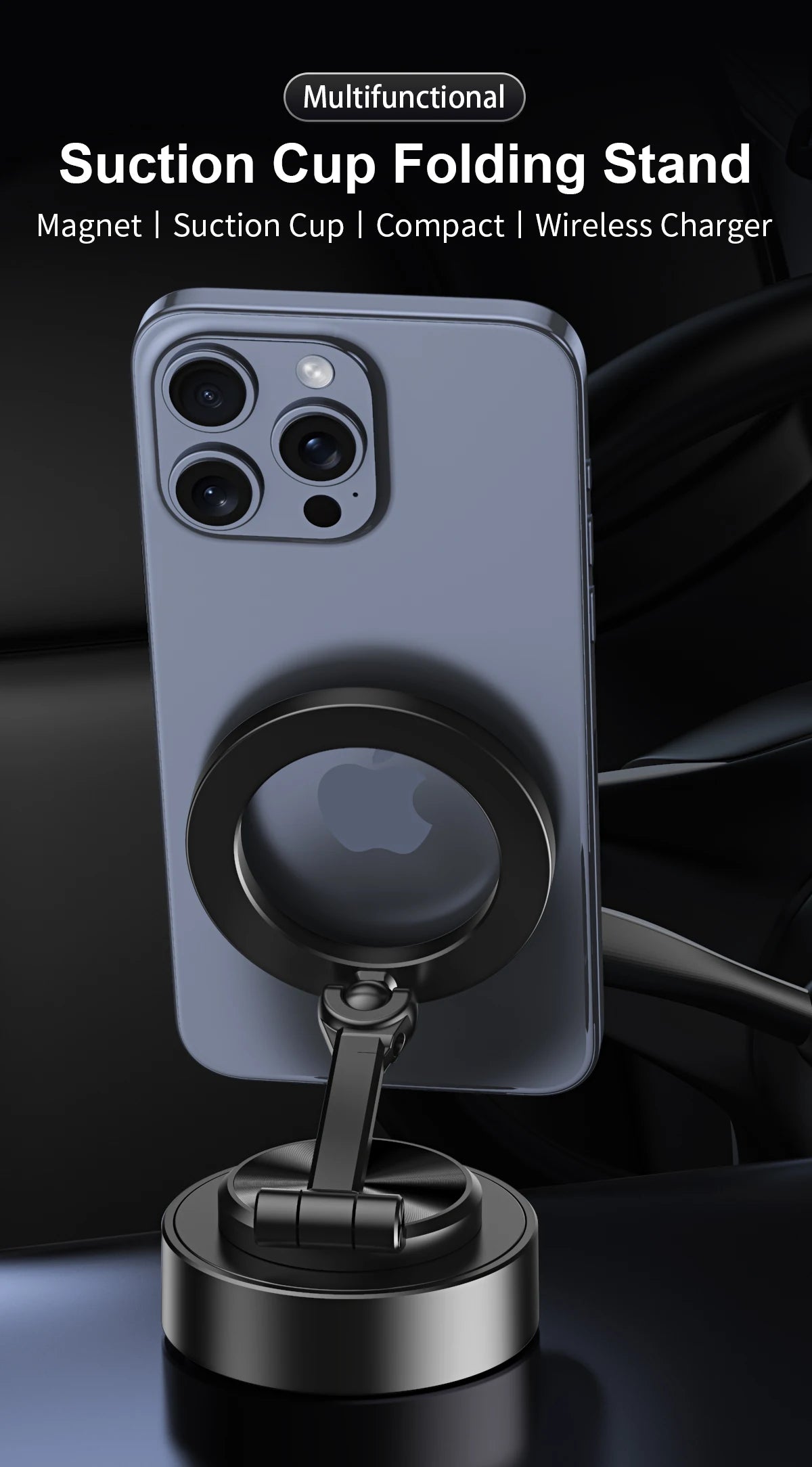 Double Sided Car Phone Holder Magnetic Vacuum with Wireless Charger 360 degree
