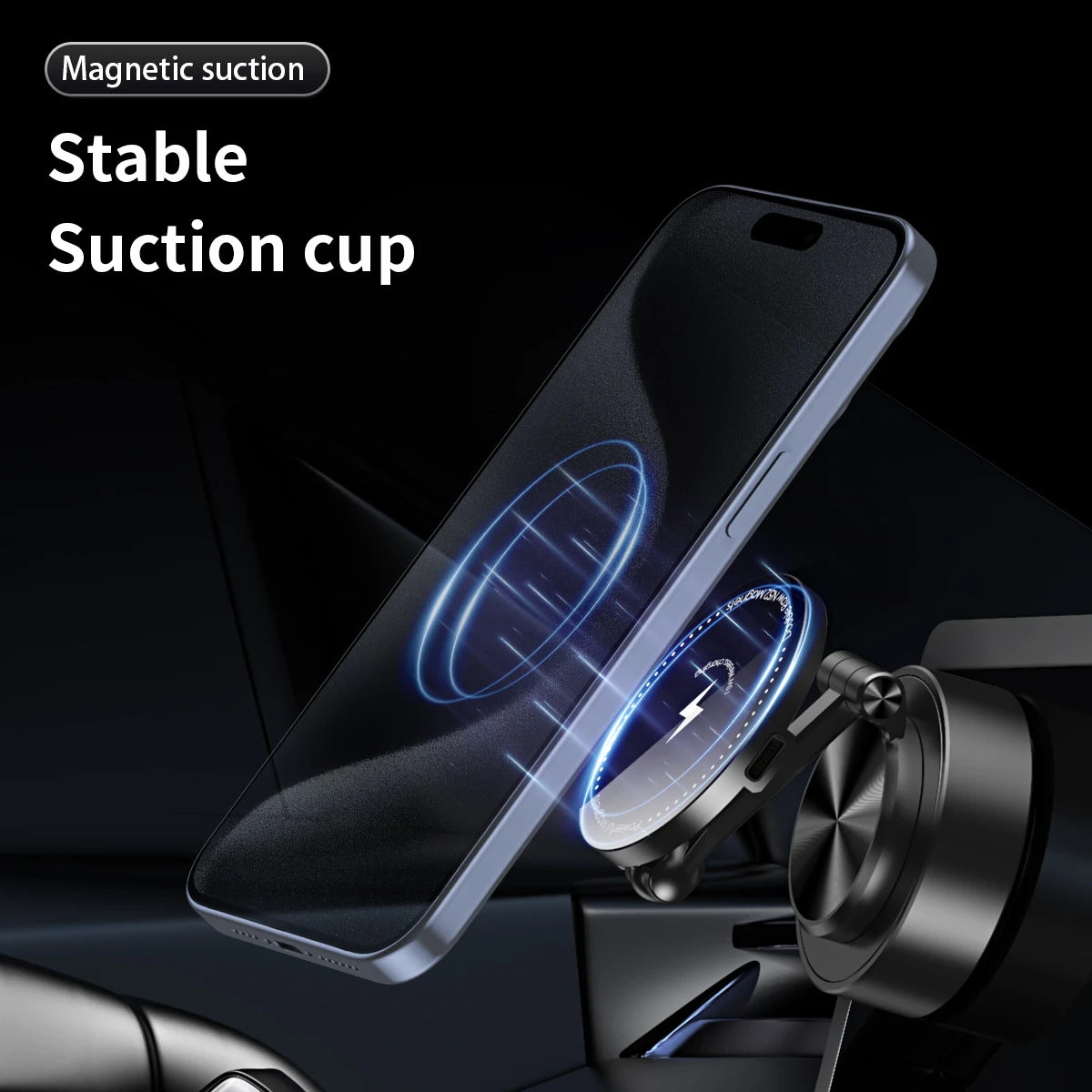 Double Sided Car Phone Holder Magnetic Vacuum with Wireless Charger 360 degree