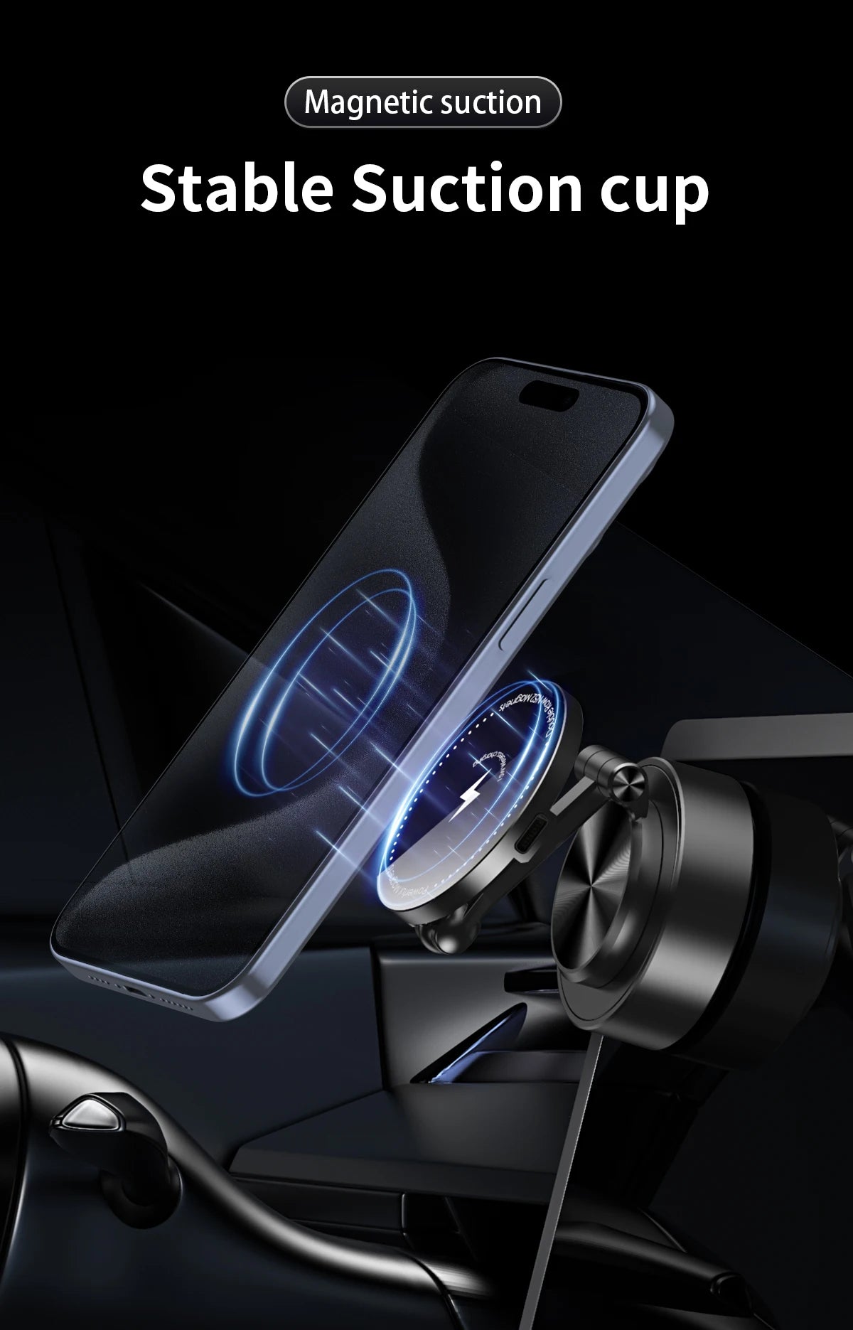 Double Sided Car Phone Holder Magnetic Vacuum with Wireless Charger 360 degree