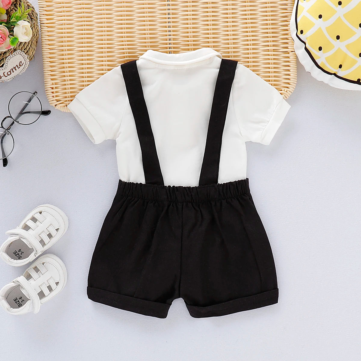 Baby Boy - Mini Gentleman Short Sleeve Shirt + Short Pants Summer Fashion 2 Pcs Set