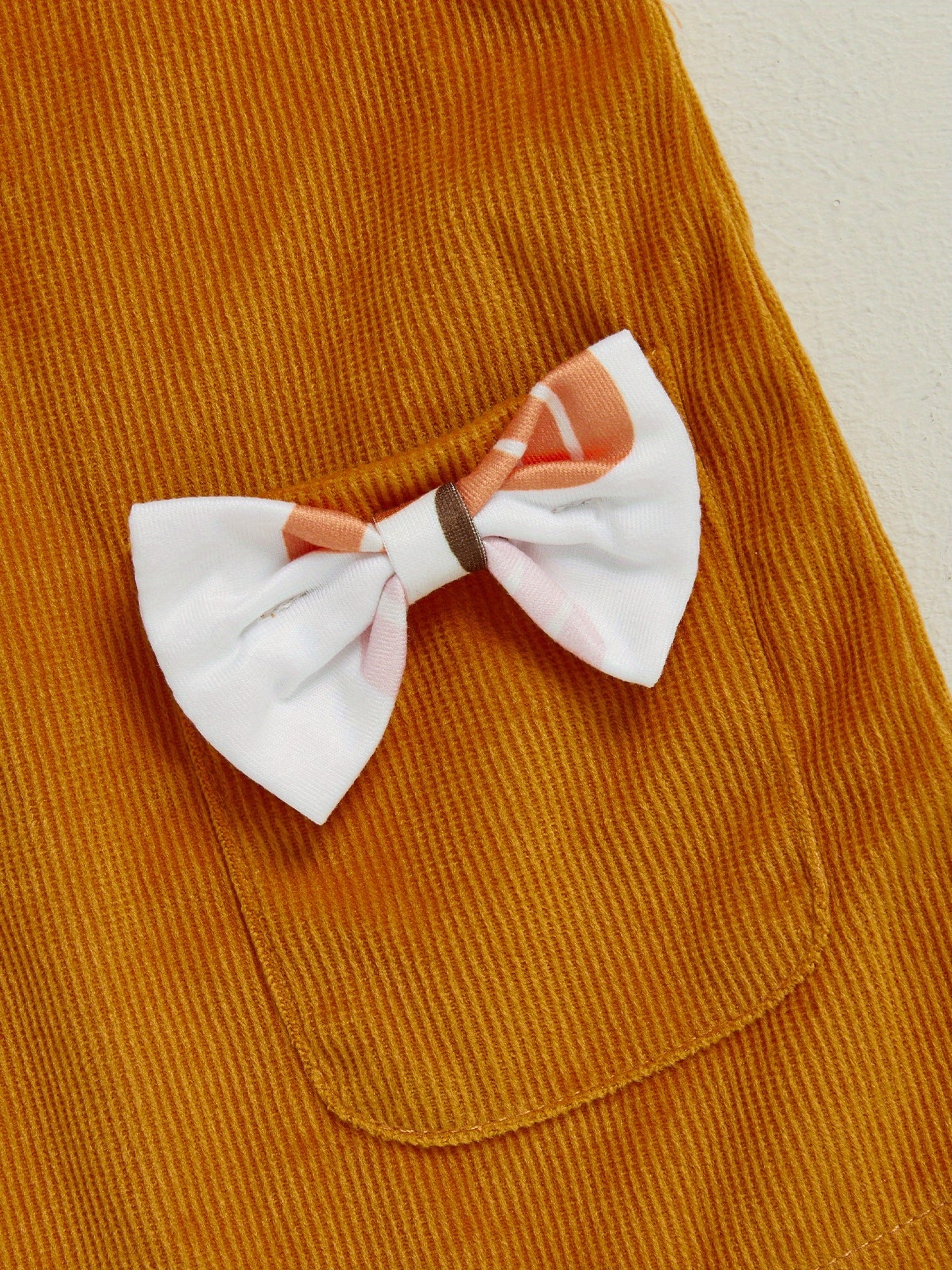 Baby Girl's 3pcs Pumpkin Patch Print Long-Sleeve Jumpsuit with Corduroy Vest Dress & Bow Headband