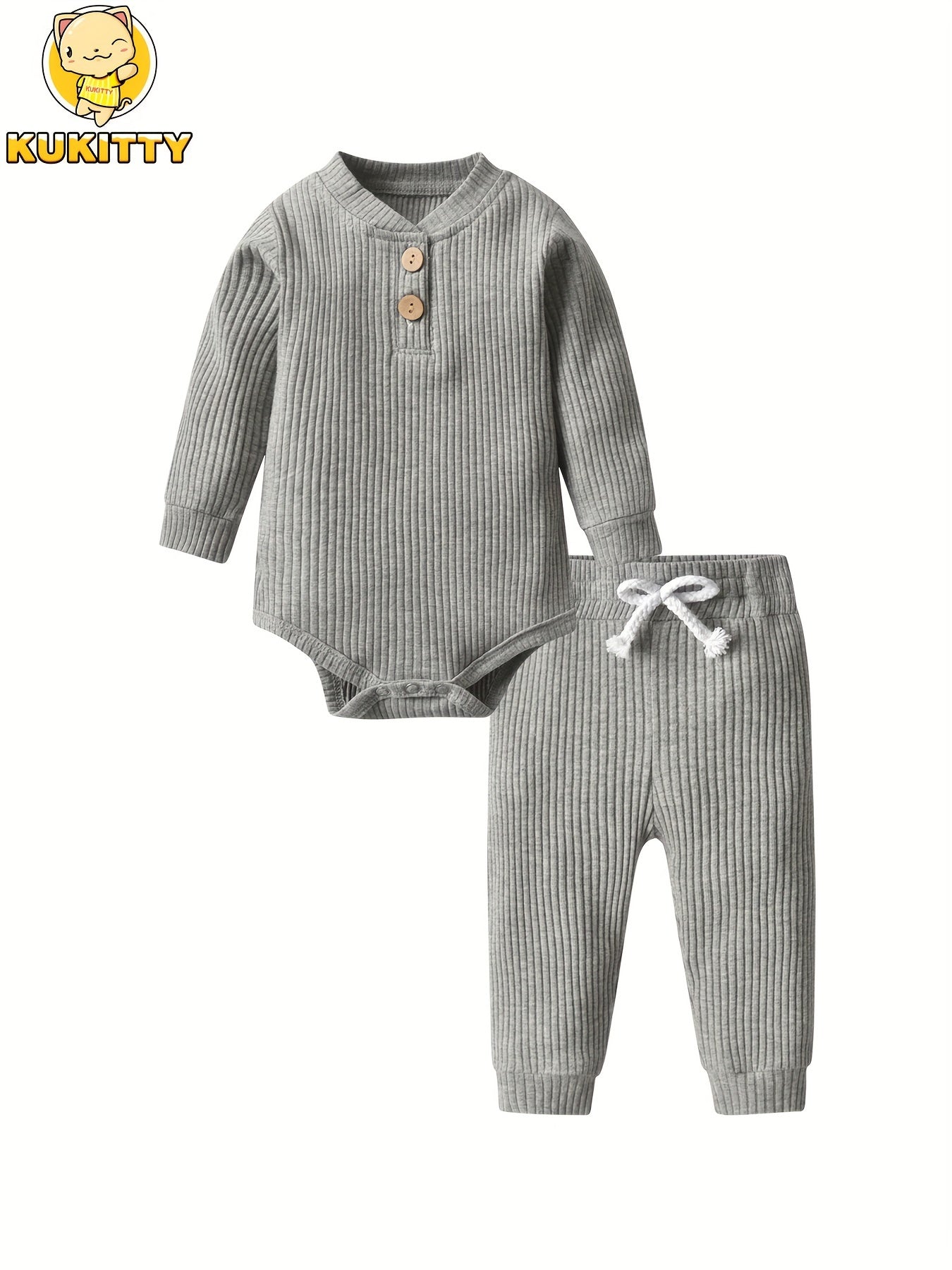 Long Sleeve Solid Color Ribbed Bodysuit And Pants Set