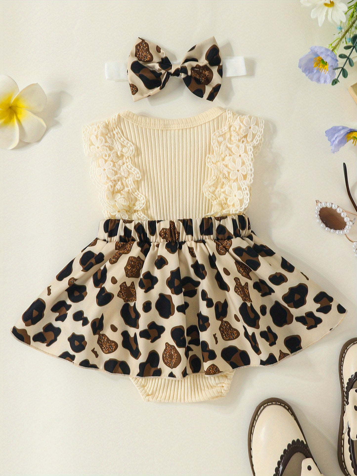Baby Girl 2pcs Leopard Print Romper Dress with Headband