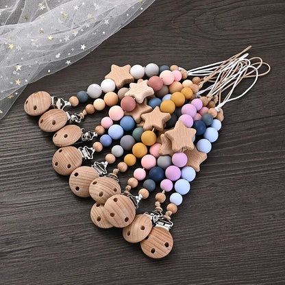 Wood & Silicone Pacifier Chain Clips