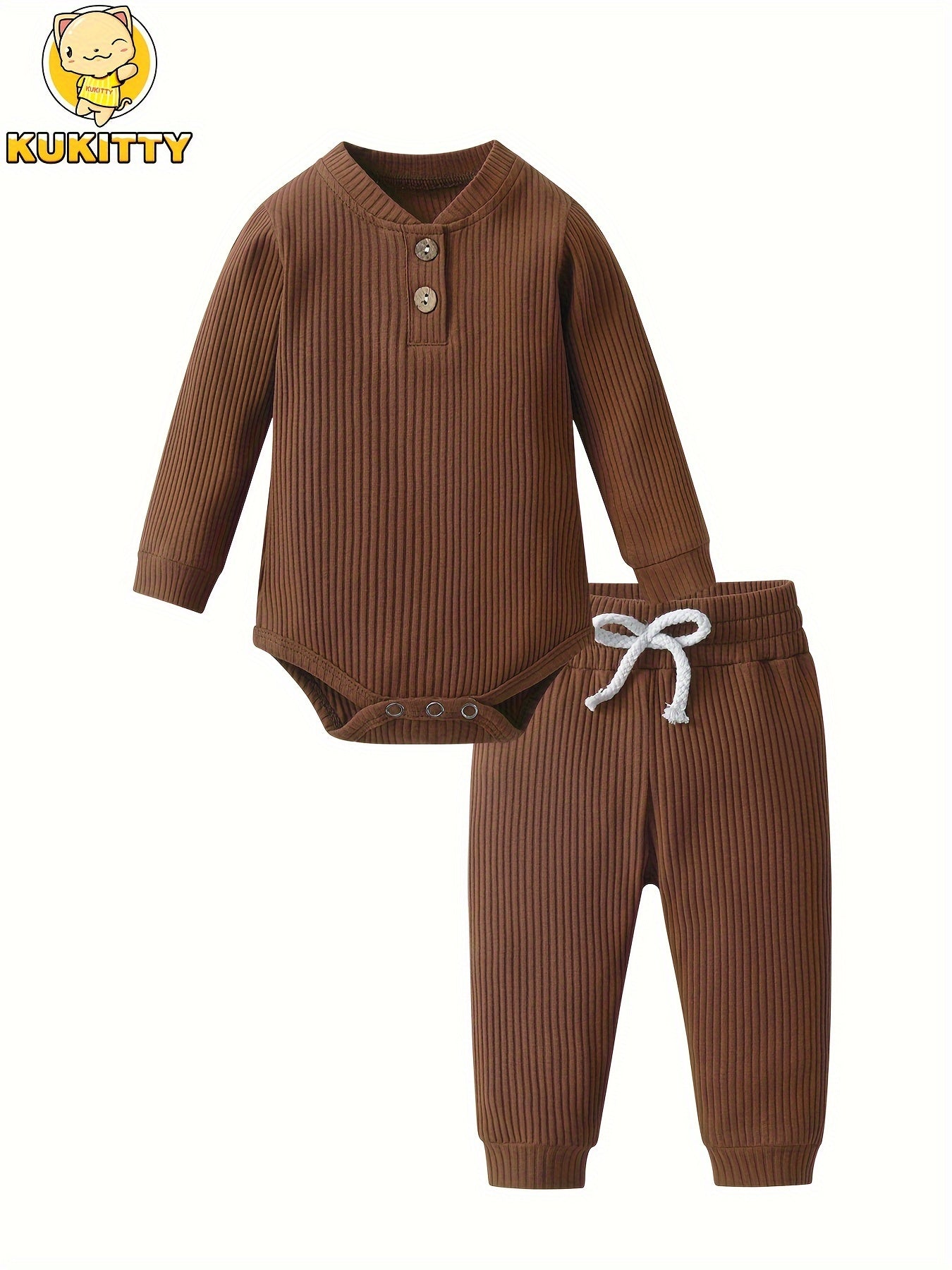 Long Sleeve Solid Color Ribbed Bodysuit And Pants Set