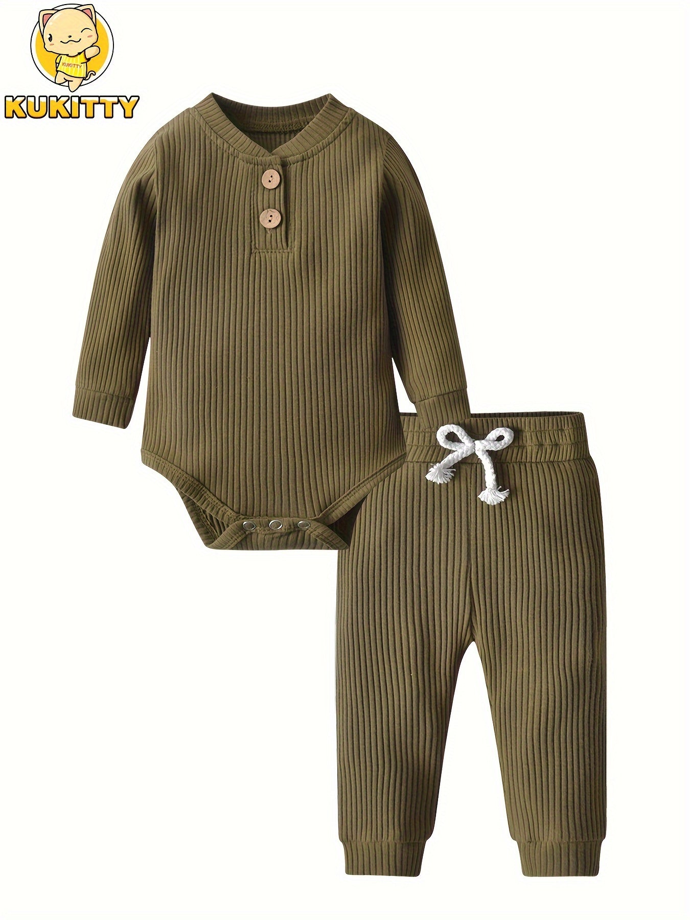 Long Sleeve Solid Color Ribbed Bodysuit And Pants Set