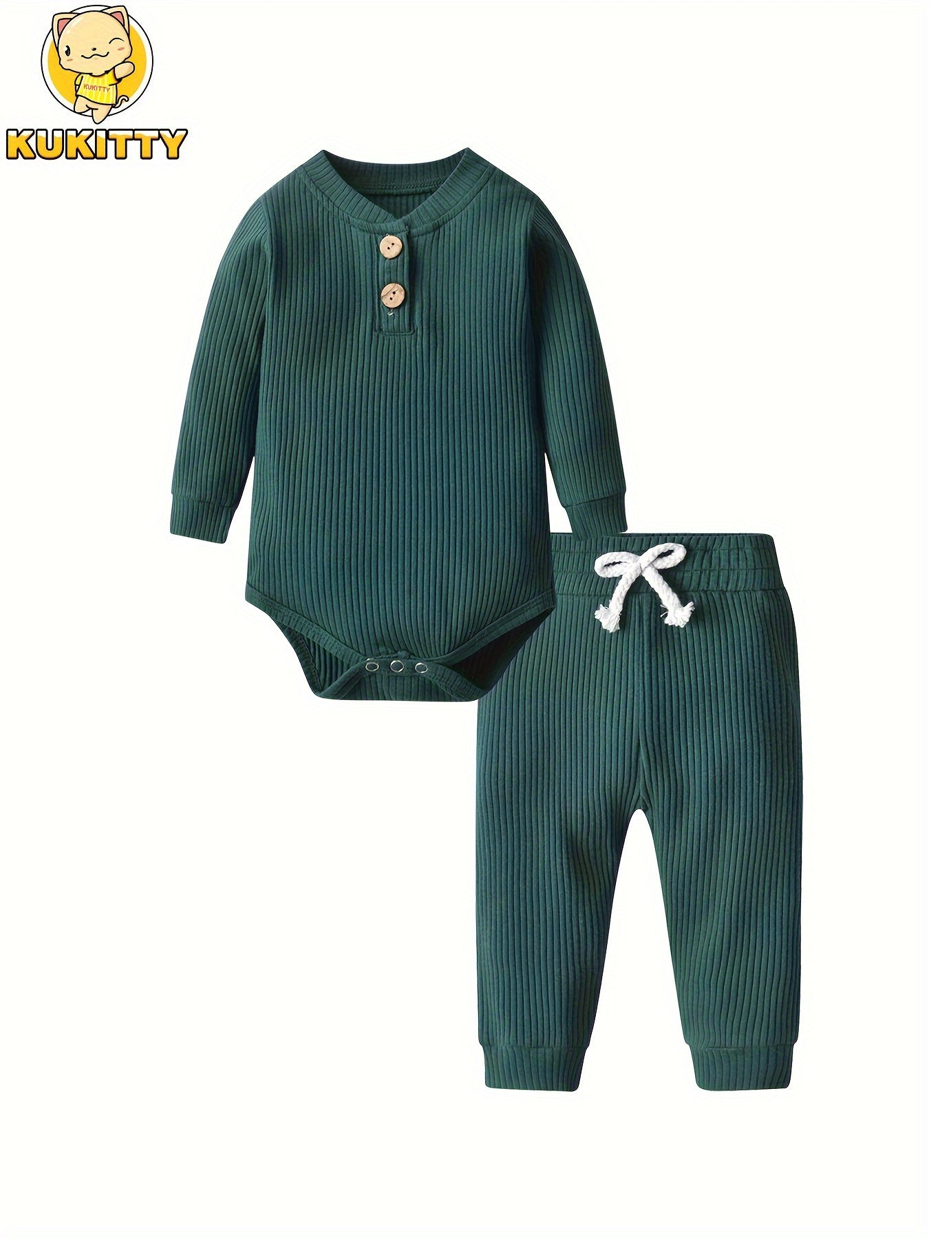 Long Sleeve Solid Color Ribbed Bodysuit And Pants Set