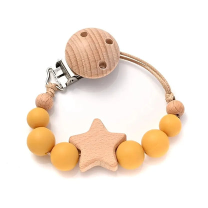 Wood & Silicone Pacifier Chain Clips