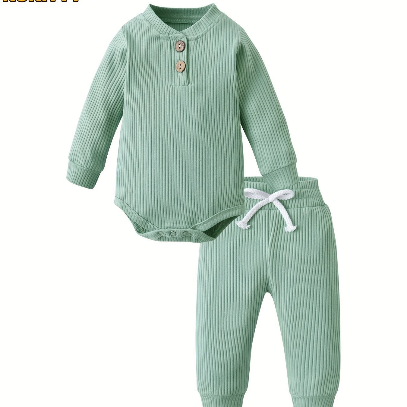 Long Sleeve Solid Color Ribbed Bodysuit And Pants Set
