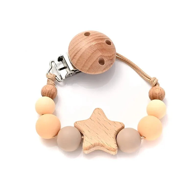 Wood & Silicone Pacifier Chain Clips