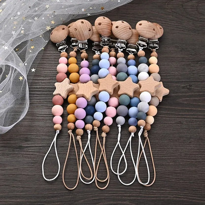 Wood & Silicone Pacifier Chain Clips