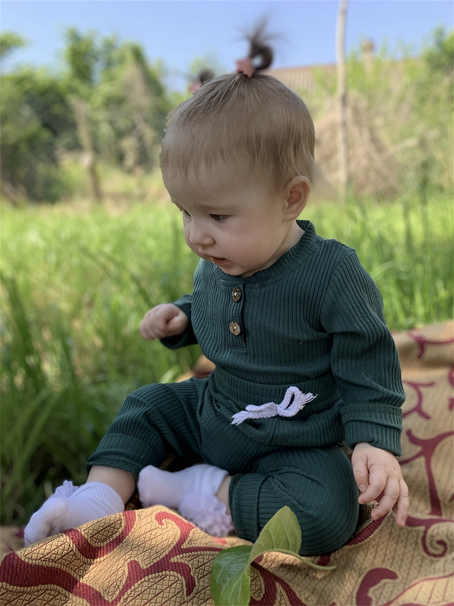 Long Sleeve Solid Color Ribbed Bodysuit And Pants Set