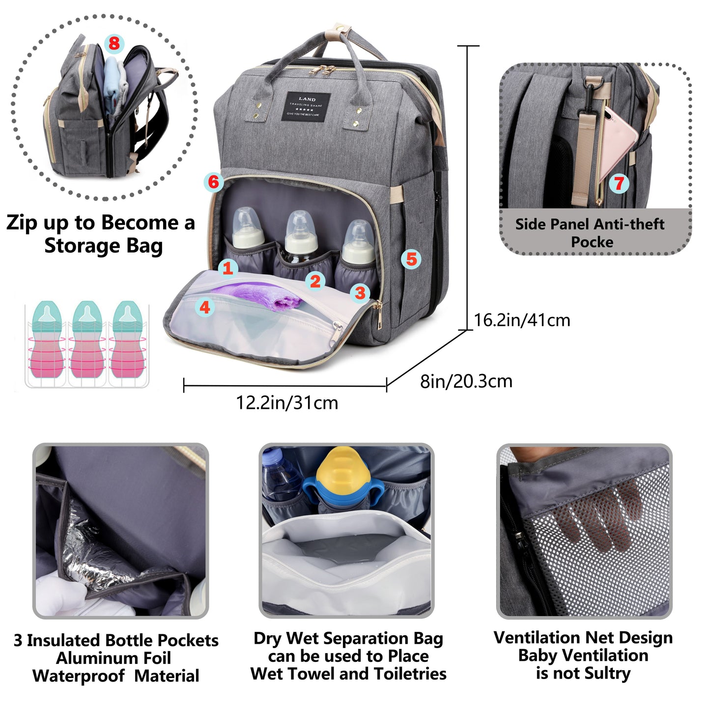 Diaper Bag Backpack With Changing Station