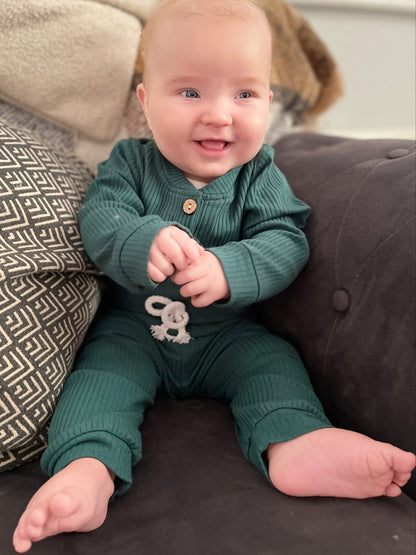 Long Sleeve Solid Color Ribbed Bodysuit And Pants Set