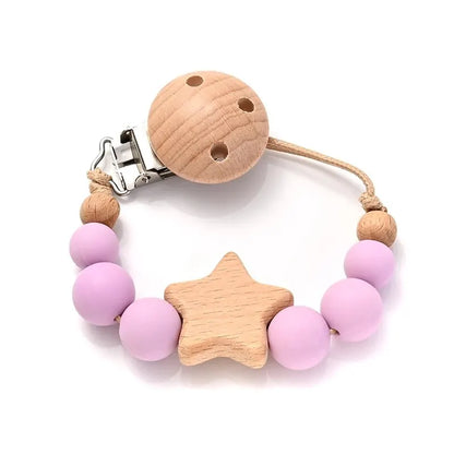 Wood & Silicone Pacifier Chain Clips