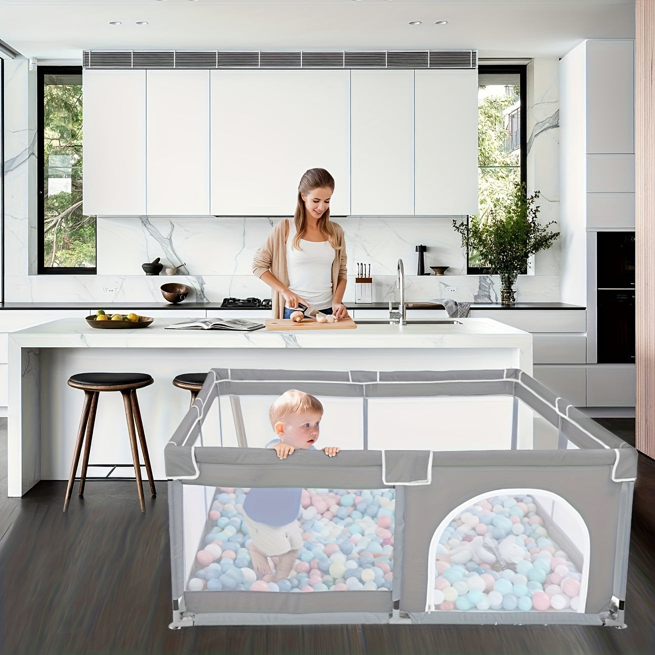 Baby Playpen for Babies and Toddlers 50"×50", Grey
