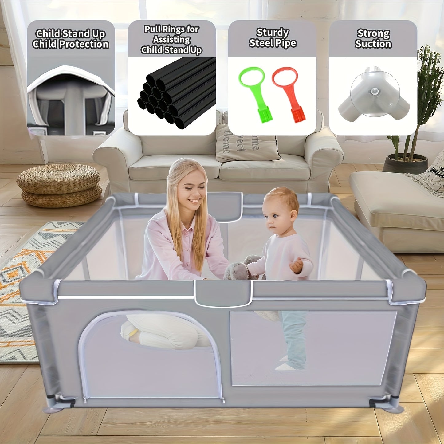 Baby Playpen for Babies and Toddlers 50"×50", Grey
