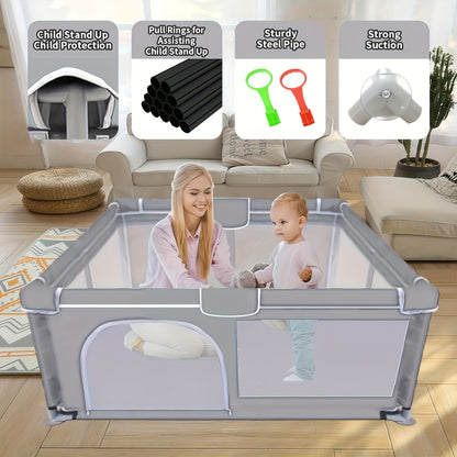 Baby Playpen for Babies and Toddlers 50"×50", Grey