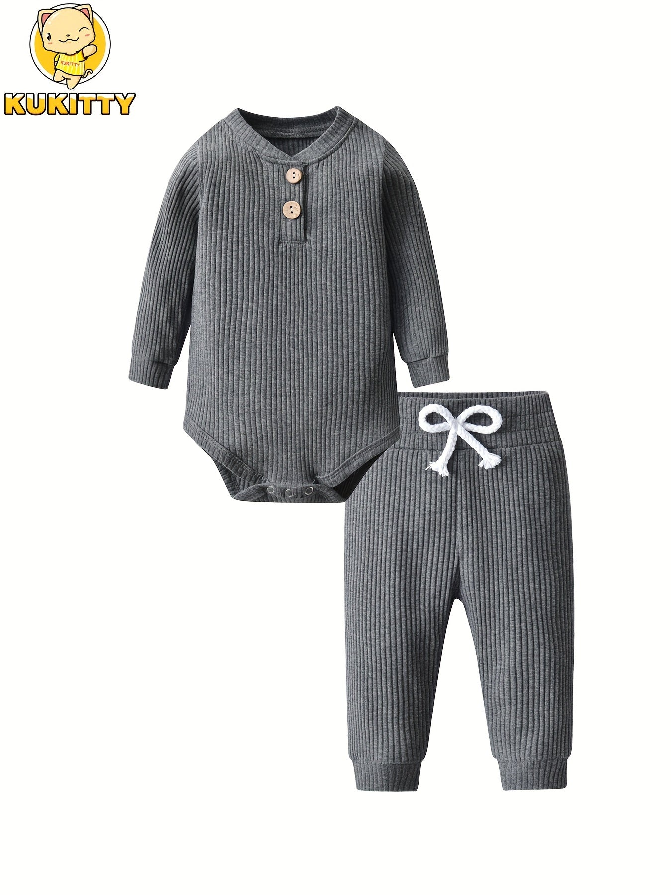 Long Sleeve Solid Color Ribbed Bodysuit And Pants Set