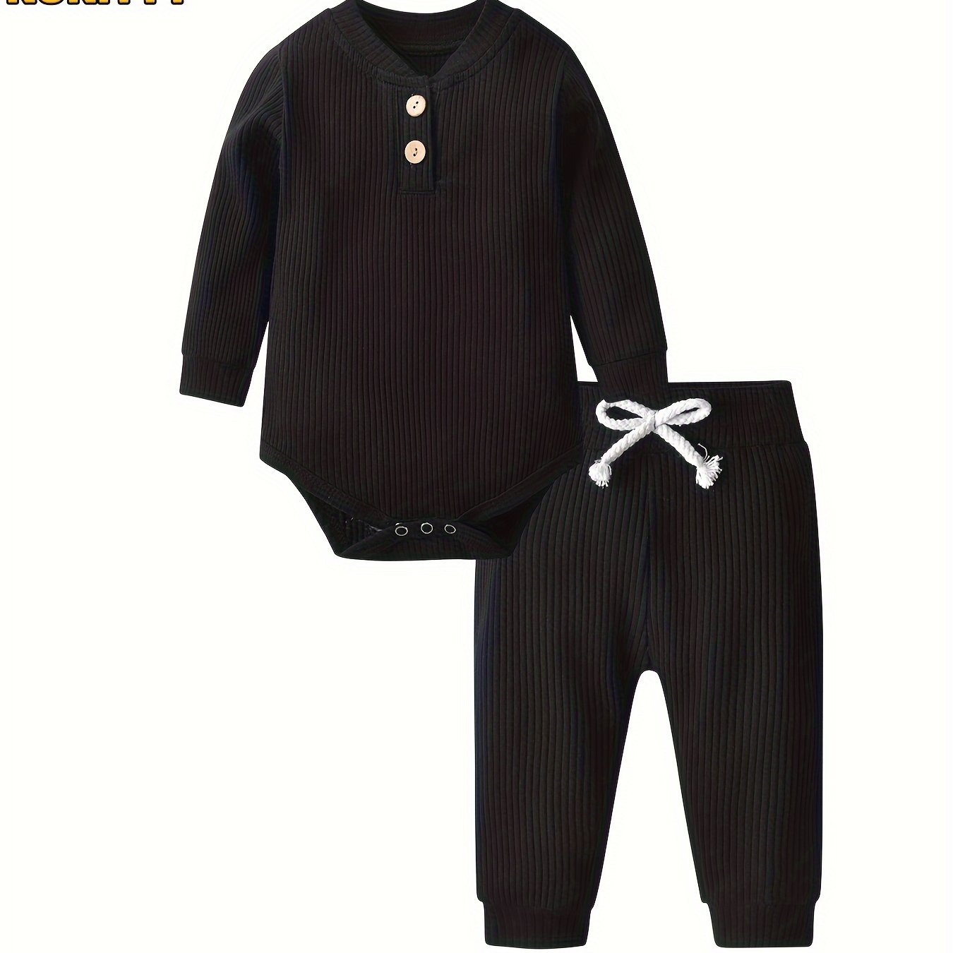 Long Sleeve Solid Color Ribbed Bodysuit And Pants Set