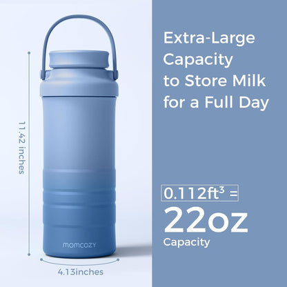 Momcozy 22oz Portable Breast Milk Cooler for Outdoor, Life Saver with 360° Total Cooling for 24 Hours, Larger Capacity Travel Breastmilk Chiller with 2pcs Baby Bottles for Breastmilk Storage, Green