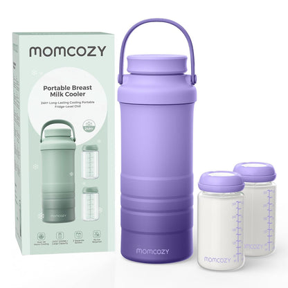 Momcozy 22oz Portable Breast Milk Cooler for Outdoor, Life Saver with 360° Total Cooling for 24 Hours, Larger Capacity Travel Breastmilk Chiller with 2pcs Baby Bottles for Breastmilk Storage, Green