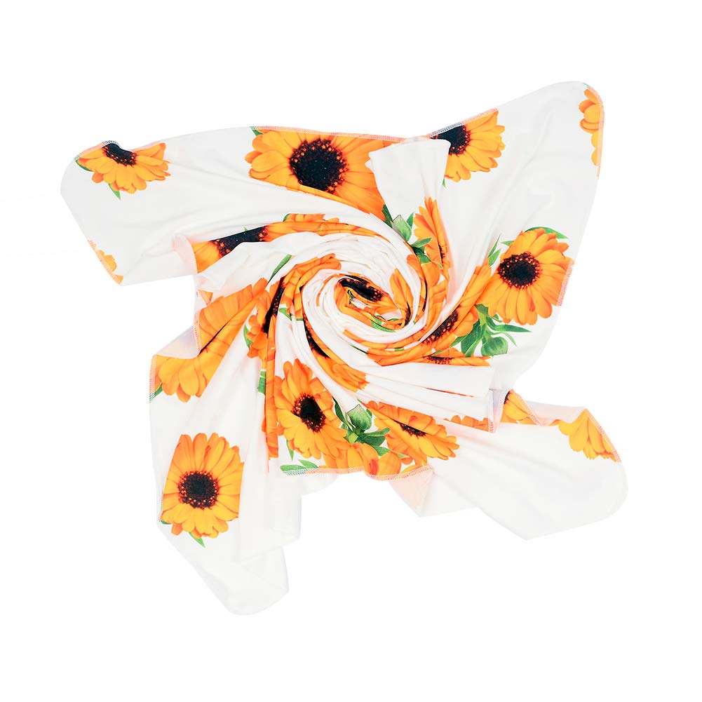 Newborn Receiving Blanket Headband Set Flower Print Baby Swaddle Blankets (Vintage)