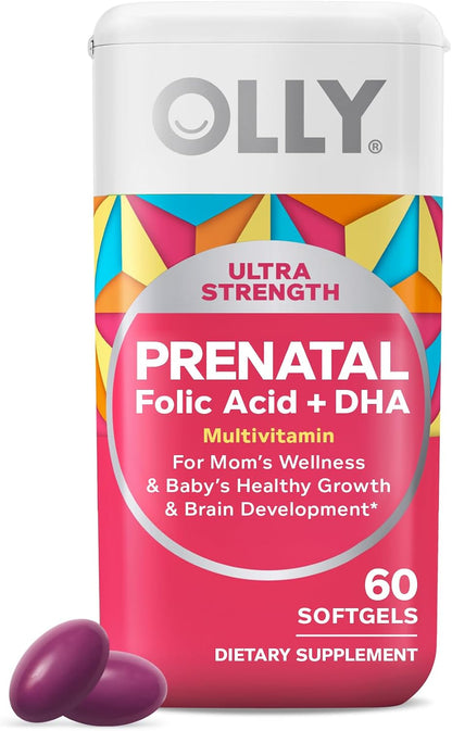 OLLY Ultra Strength Prenatal Multivitamin Softgels, Omega-3s - 60 Count