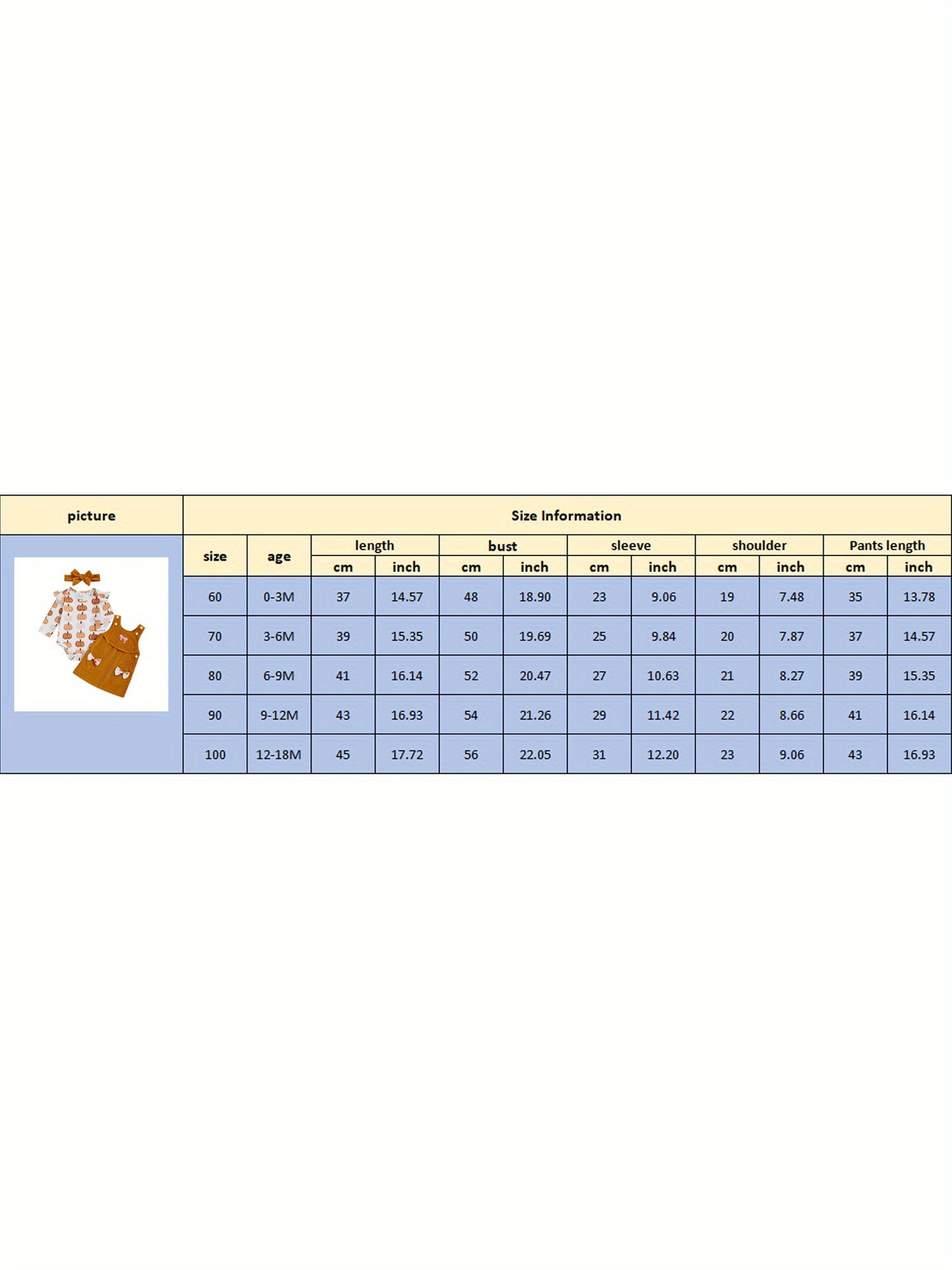 Baby Girl's 3pcs Pumpkin Patch Print Long-Sleeve Jumpsuit with Corduroy Vest Dress & Bow Headband