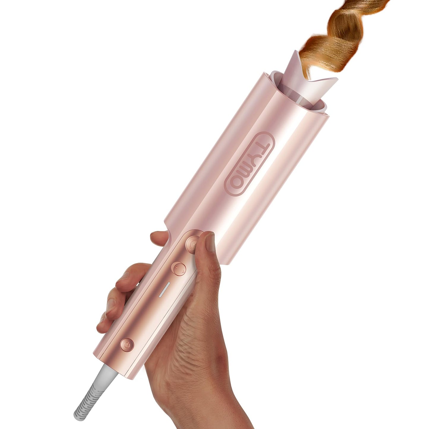 TYMO CurlPro Plus Automatic Rotating Curling Iron - Upgraded Long Barrel Curling Wand for Long Hair, Ceramic Hair Curler for Women, Anti-Scald, Tangle-Free, 600M Ionic, Dual Voltage, Gold, 1 Inch