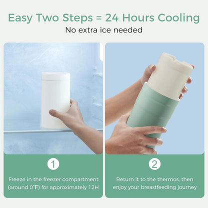 Momcozy 22oz Portable Breast Milk Cooler for Outdoor, Life Saver with 360° Total Cooling for 24 Hours, Larger Capacity Travel Breastmilk Chiller with 2pcs Baby Bottles for Breastmilk Storage, Green