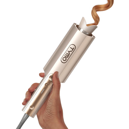 TYMO CurlPro Plus Automatic Rotating Curling Iron - Upgraded Long Barrel Curling Wand for Long Hair, Ceramic Hair Curler for Women, Anti-Scald, Tangle-Free, 600M Ionic, Dual Voltage, Gold, 1 Inch