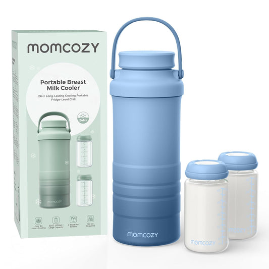 Momcozy 22oz Portable Breast Milk Cooler for Outdoor, Life Saver with 360° Total Cooling for 24 Hours, Larger Capacity Travel Breastmilk Chiller with 2pcs Baby Bottles for Breastmilk Storage, Green