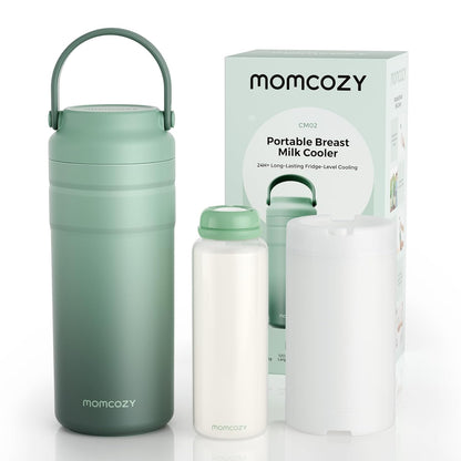 Momcozy 22oz Portable Breast Milk Cooler for Outdoor, Life Saver with 360° Total Cooling for 24 Hours, Larger Capacity Travel Breastmilk Chiller with 2pcs Baby Bottles for Breastmilk Storage, Green