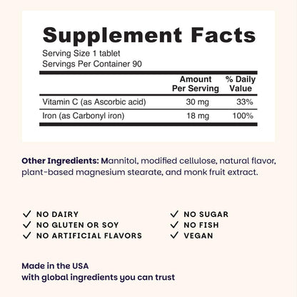 EZ Melts Dissolvable Iron 18 mg, 90 Tablets (90 Servings), Zesty Orange