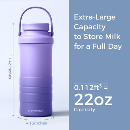 Momcozy 22oz Portable Breast Milk Cooler for Outdoor, Life Saver with 360° Total Cooling for 24 Hours, Larger Capacity Travel Breastmilk Chiller with 2pcs Baby Bottles for Breastmilk Storage, Green