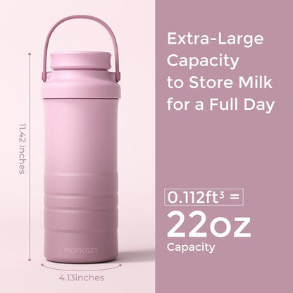 Momcozy 22oz Portable Breast Milk Cooler for Outdoor, Life Saver with 360° Total Cooling for 24 Hours, Larger Capacity Travel Breastmilk Chiller with 2pcs Baby Bottles for Breastmilk Storage, Green