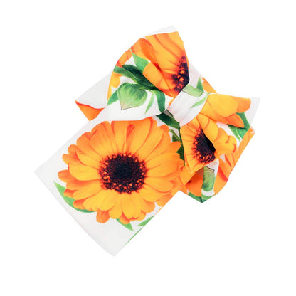 Newborn Receiving Blanket Headband Set Flower Print Baby Swaddle Blankets (Vintage)