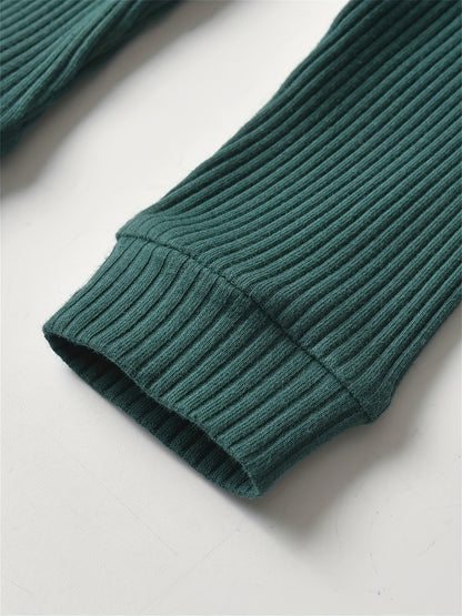 Long Sleeve Solid Color Ribbed Bodysuit And Pants Set