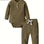 Long Sleeve Solid Color Ribbed Bodysuit And Pants Set
