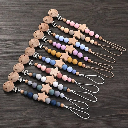 Wood & Silicone Pacifier Chain Clips
