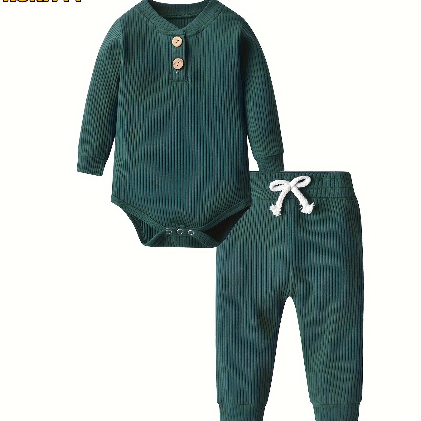Long Sleeve Solid Color Ribbed Bodysuit And Pants Set