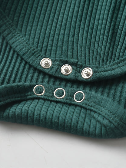 Long Sleeve Solid Color Ribbed Bodysuit And Pants Set