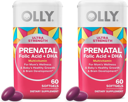 OLLY Ultra Strength Prenatal Multivitamin Softgels, Omega-3s - 60 Count