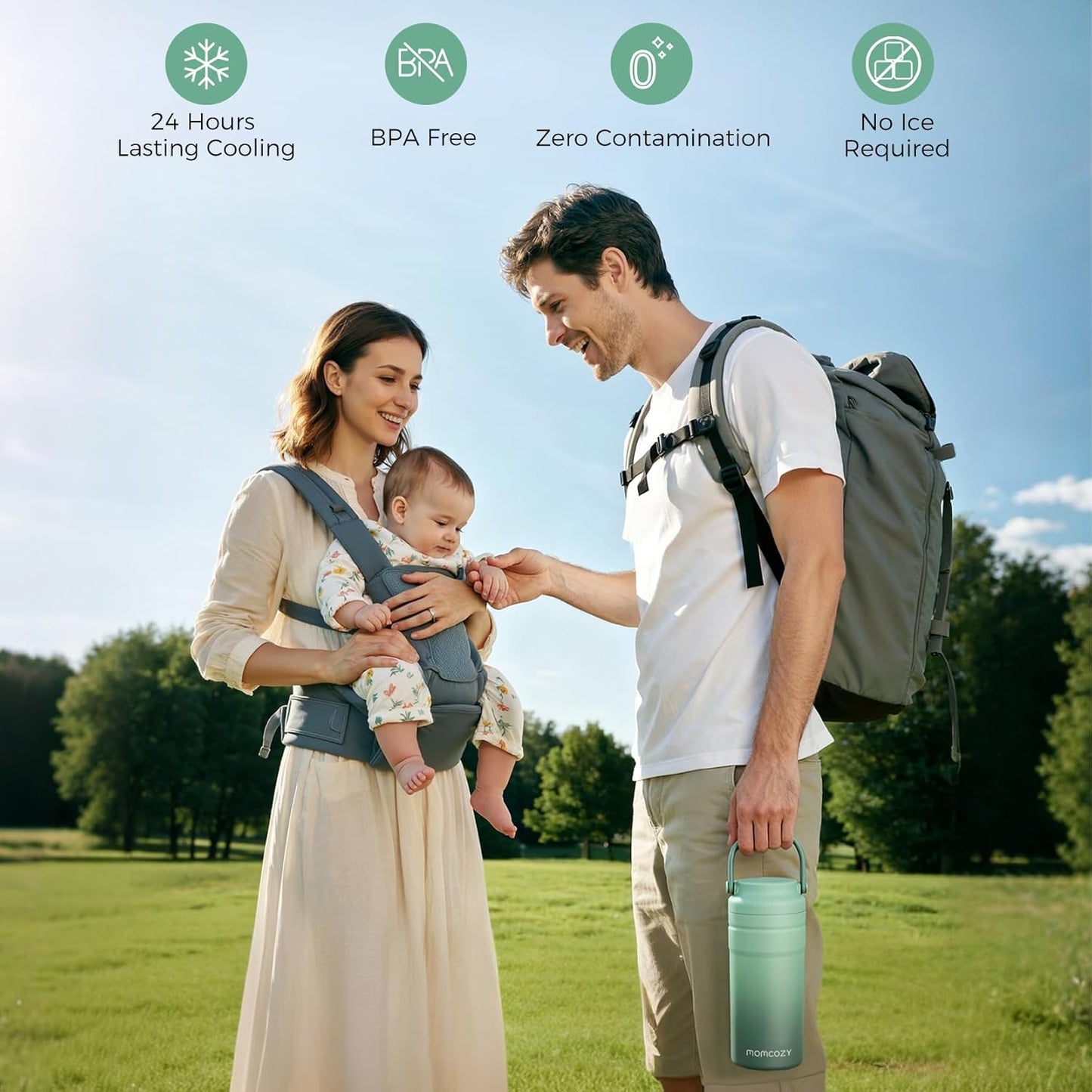 Momcozy 22oz Portable Breast Milk Cooler for Outdoor, Life Saver with 360° Total Cooling for 24 Hours, Larger Capacity Travel Breastmilk Chiller with 2pcs Baby Bottles for Breastmilk Storage, Green