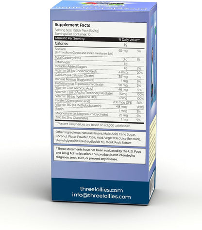 Three Lollies Preggie Hydration Packets, 10 Count